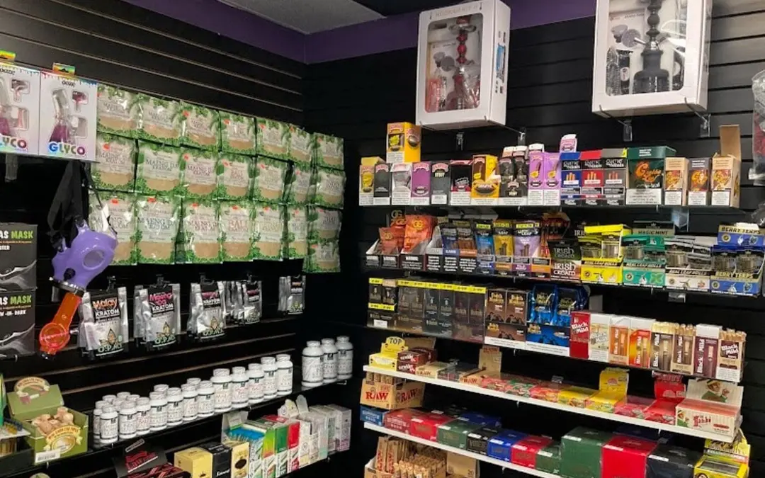 Shelves of packaged products inside the former shop